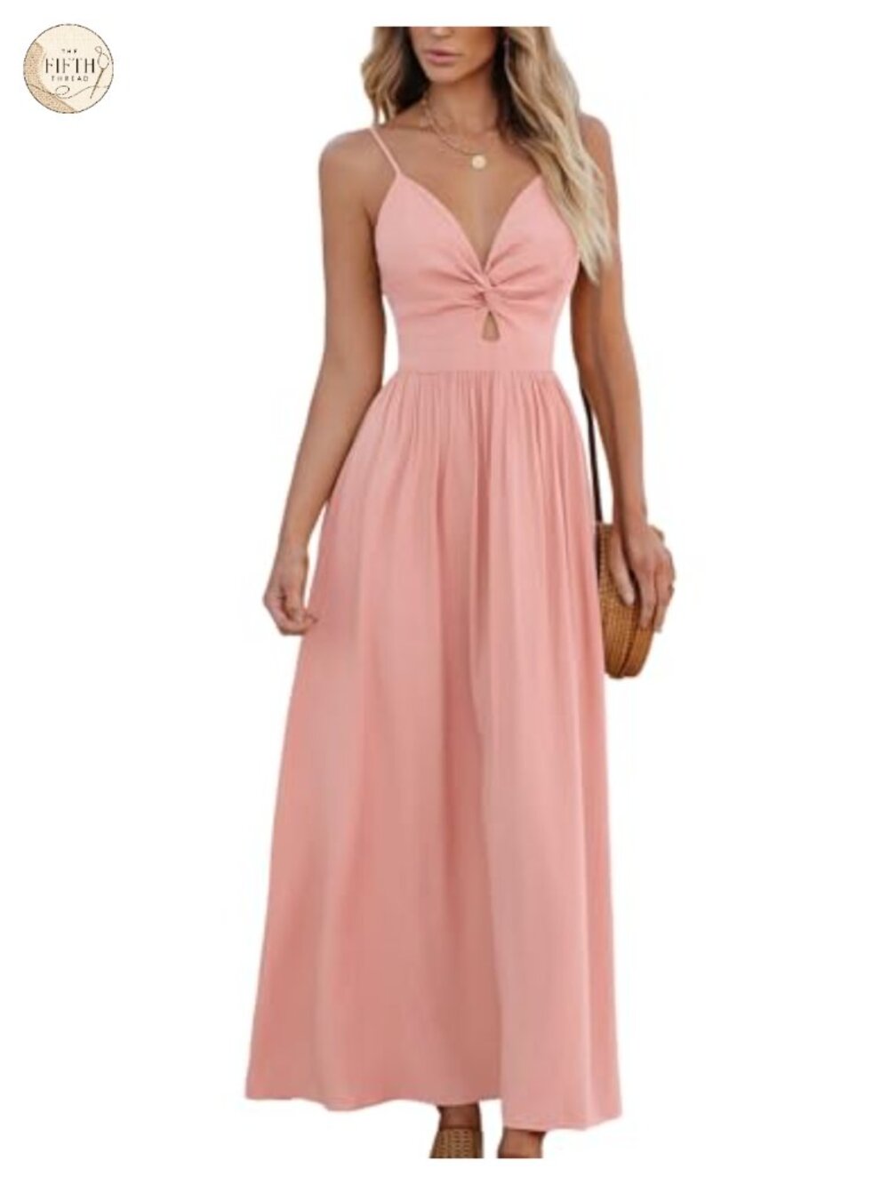 V Neck Twisted Cutout Backless Formal Maxi Dress Sleeveless
